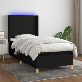 Κρεβάτι Boxspring με Στρώμα & LED Μαύρο 100x200 εκ. Υφασμάτινο