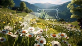 Intra Συλλεκτικό Ξύλινο Παζλ Plywood 4mm - Γραφική θέα ενός λιβαδιού με αγριολούλουδα και βουνά Σε Ξύλινο Κουτί - Διαστάσεις Puzzle: 10x10 cm – 25 κομμάτια