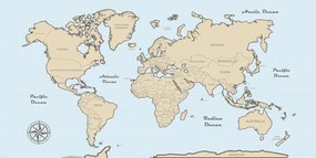 Εικόνα σε έναν παγκόσμιο χάρτη από φελλό μπεζ σε μπλε φόντο - 120x60  wooden