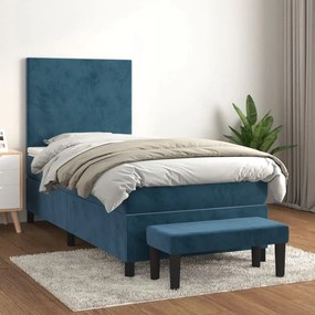 Κρεβάτι Boxspring με Στρώμα Σκούρο Μπλε 100x200 εκ. Βελούδινο