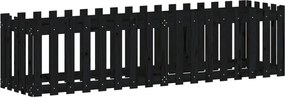 vidaXL Ζαρντινιέρα με Σχέδιο Φράχτη Μαύρη 200x50x50 εκ. Μασίφ Πεύκο