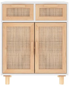 vidaXL Ντουλάπι Λευκό 60 x 30 x 75 εκ. Μασίφ Πεύκο &amp; Φυσικό Ρατάν