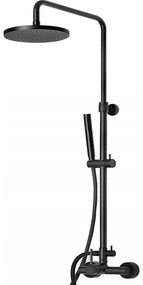 Eurorama Tonda Black Matt Μπαταρία Ντουζιέρας 2 Εξόδων με Κολώνα, Tηλέφωνο, Στήριγμα Τηλεφώνου και 'Αθραυστο Σπιράλ  145065-400