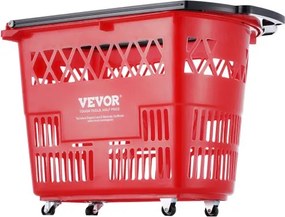 VEVOR Plastic Rolling Shopping Trolley Basket On Wheels 6PCS 39L with Handle Red