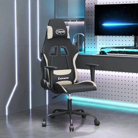 vidaXL Καρέκλα Μασάζ Gaming Μαύρη και Κρεμ Υφασμάτινη