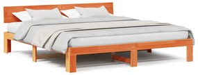 vidaXL Κρεβάτι με Κεφαλάρι Καφέ 200x200 εκ Μασίφ Ξύλο Πεύκου