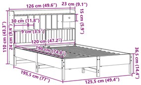Κρεβάτι Βιβλιοθήκη Χωρίς Στρώμα 120x190 εκ Μασίφ Ξύλο Πεύκου - Καφέ