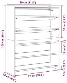 Ράφι παπουτσιών Γκρι Sonoma 80x25x100 cm Κατασκευασμένο ξύλο - Γκρι