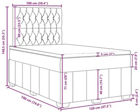 Κρεβάτι Boxspring με Στρώμα Σκούρο Γκρι 120x190 εκ Υφασμάτινο - Γκρι