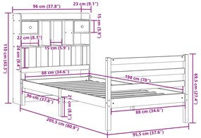 Κρεβάτι Βιβλιοθήκη Χωρίς Στρώμα 90x200 εκ Μασίφ Ξύλο Πεύκου - Λευκό