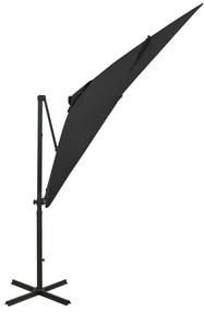Ομπρέλα Κρεμαστή με Ιστό και LED Μαύρη 250 εκ. - Μαύρο