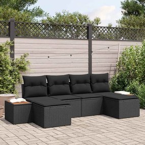 vidaXL Σετ Καναπέ Κήπου με μαξιλάρι 6 pcs Μαύρο Πολυ ράταν