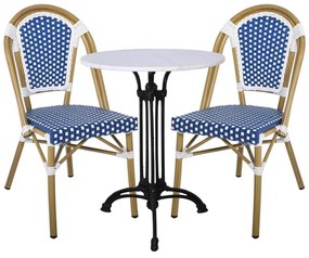 PARIS Καρέκλα Bistro, Αλουμίνιο Φυσικό, Wicker Άσπρο - Μπλε, Στοιβαζόμενη