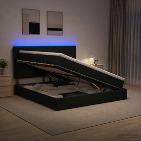 vidaXL LED Κρεβάτι αποθήκευσης με στρώμα Μαύρο 180 x 200 cm Ύφασμα