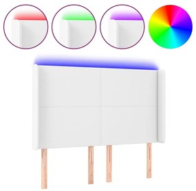 Κεφαλάρι Κρεβατιού LED Λευκό 147x16x118/128 εκ. Συνθετ. Δέρμα - Λευκό