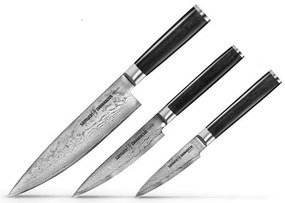 Μαχαίρια Damascus Σε Κασετίνα Δώρου SD-0220 (Σετ 3τμχ) Black Samura Ανοξείδωτο Ατσάλι