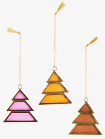 Χριστουγεννιάτικα Διακοσμητικά Δέντρα Vitro- Γυαλί Μέταλλο Ροζ Κεχριμπάρι, Πορτοκαλί Σετ Των 3 H7 cm MADAM STOLTZ