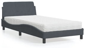 Κρεβάτι με Στρώμα Σκούρο Γκρι 100x200 εκ. Βελούδινο