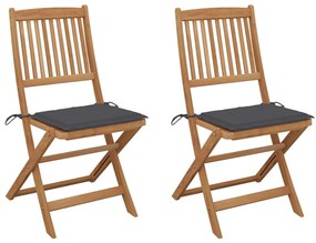 Καρέκλες Κήπου Πτυσσόμενες 2 τεμ Μασίφ Ξύλο Ακακίας & Μαξιλάρια