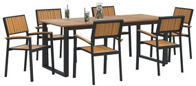 vidaXL Σέτ φαγητού για κήπο 7 pcs Μαύρο και καφέ 200 x 90 x 75 cm