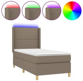 Κρεβάτι Boxspring με Στρώμα &amp; LED Σκ.Καφέ 90x200 εκ. Υφασμάτινο - Καφέ