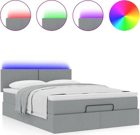 vidaXL Οθωμανικό κρεβάτι με στρώμα &amp; LEDs Ανοιχτό γκρι ύφασμα