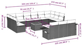 vidaXL Σαλόνι Κήπου 14 Τεμαχίων Γκρι από Συνθετικό Ρατάν με Μαξιλάρια