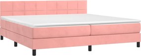 vidaXL Κρεβάτι Boxspring με Στρώμα Ροζ 200x200 εκ. Βελούδινο