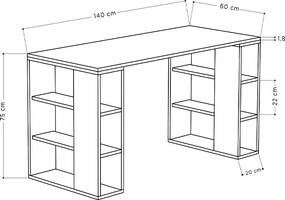 Γραφείο εργασίας Colmar Megapap χρώμα sapphire oak 140x60x75εκ