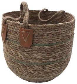 Καλάθι Με Ρίγα 00.06.61232 34x31cm Ψάθινο Olive-Brown Mat