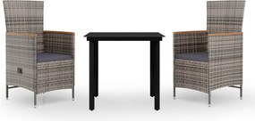 vidaXL Σετ Τραπεζαρίας Κήπου 3 Τεμαχίων Γκρι με Μαξιλάρια