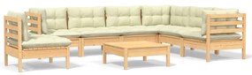 vidaXL Σαλόνι Κήπου Σετ 8 Τεμαχίων Μασίφ Ξύλο Πεύκου με Κρεμ Μαξιλάρια