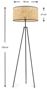 Φωτιστικό δαπέδου Idaho Megapap E27 μεταλλικό - ρατάν χρώμα μαύρο - φυσικό Φ38x150εκ.