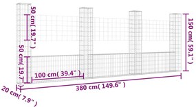 vidaXL Συρματοκιβώτια Στύλοι σε U Σχήμα 4 τεμ. 380x20x150 εκ Σιδερένια