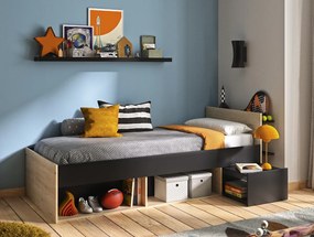 Ergo κρεβάτι μονό με αποθηκευτικούς χώρους και ράφια 132/95x219x75εκ. ( για στρώμα 90x200εκ. )  Natural chestnut / Black