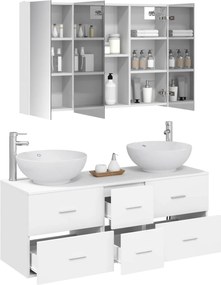 vidaXL Σετ Επίπλων Μπάνιου 4 pcs Λευκό Επεξεργασμένο Ξύλο και Γυαλί