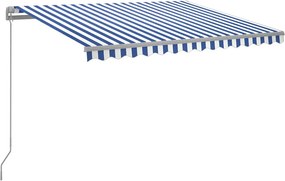 vidaXL Χειροκίνητη τέντα με ηλιακό LED 3 x 2,5 m Μπλε και Λευκή Ράβδος