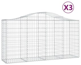 vidaXL Συρματοκιβώτια Τοξωτά 3 τεμ. 200x50x100/120 εκ. Γαλβαν. Ατσάλι