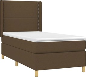 vidaXL Κρεβάτι Boxspring με Στρώμα Σκούρο Καφέ 100x200 εκ. Υφασμάτινο