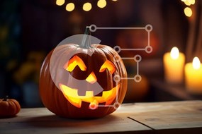 Intra Συλλεκτικό Ξύλινο Παζλ Plywood 4mm - Σκαλιστή κολοκύθα με κεριά σε ξύλινο τραπέζι Σε Ξύλινο Κουτί - Διαστάσεις Puzzle: 10x10 cm – 25 κομμάτια