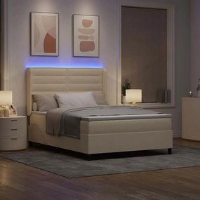 vidaXL LED Κρεβάτι με βάθρο με στρώμα Κρεμ 140 x 200 cm ύφασμα