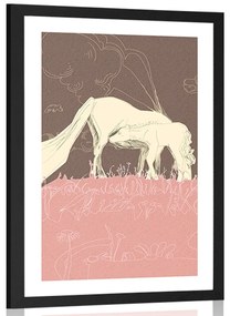 Αφίσα με πασπαρτού Άλογο σε ροζ λιβάδι - 30x45 black