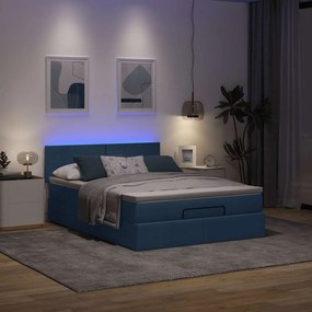 vidaXL Οθωμανικό κρεβάτι με στρώμα &amp; LEDs Μπλε 140x200cm ύφασμα