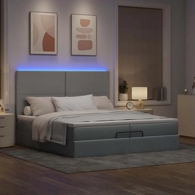 vidaXL Οθωμανικό κρεβάτι με στρώματα &amp; LEDs Ανοιχτό γκρι ύφασμα