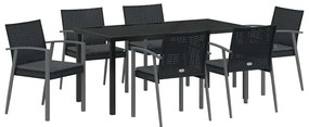 vidaXL Σέτ φαγητού για κήπο 7 pcs Μαύρο Πολυ ράταν