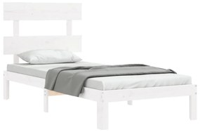Πλαίσιο Κρεβατιού με Κεφαλάρι Λευκό 90x200 εκ. Μασίφ Ξύλο - Λευκό