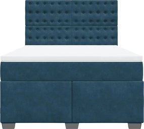 vidaXL Κρεβάτι Boxspring με Στρώμα Μπλε 140x190 εκ. Βελούδινο