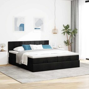 vidaXL Οθωμανικό κρεβάτι με στρώματα &amp; LEDs Μαύρο 200x200cm ύφασμα