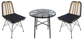 Σετ Τραπεζαρία Κήπου ArteLibre APPIUS Μαύρο Μέταλλο/Rattan/Γυαλί Με 2 Καρέκλες 14990376