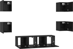 vidaXL Σετ επίπλου τηλεόρασης 6 pcs Μαύρη Οξυά Επεξεργασμένο ξύλο